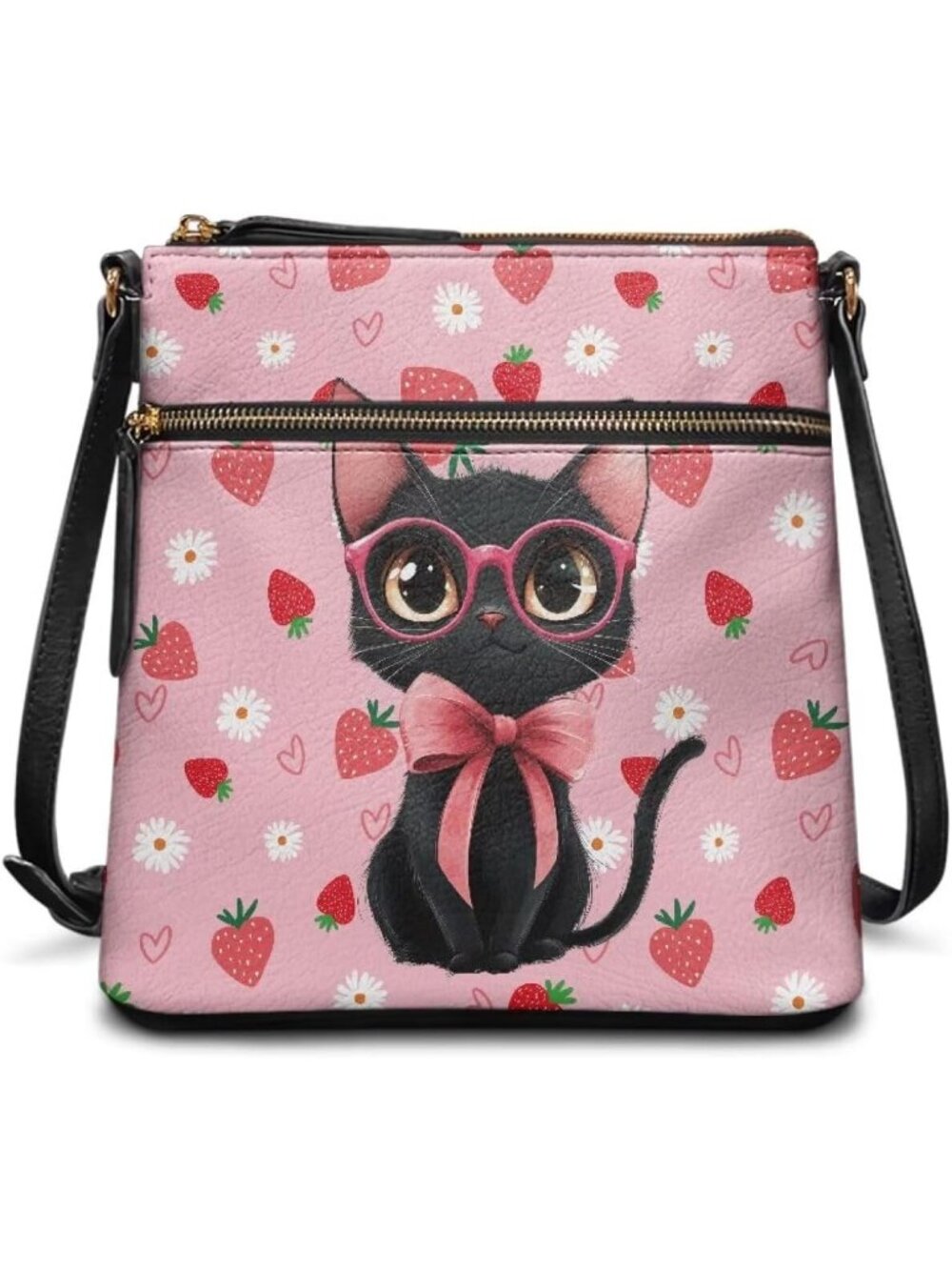 Women's Black Cat Leather Purses Leather Hobo Bags Vintage Travel Crossbody Bag